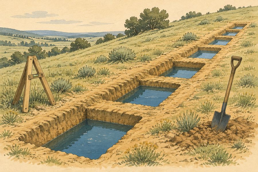 Illustration: a contour trench with water-holding pits