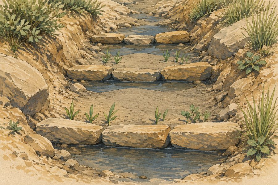 Illustration: one rock dams in a small channel
